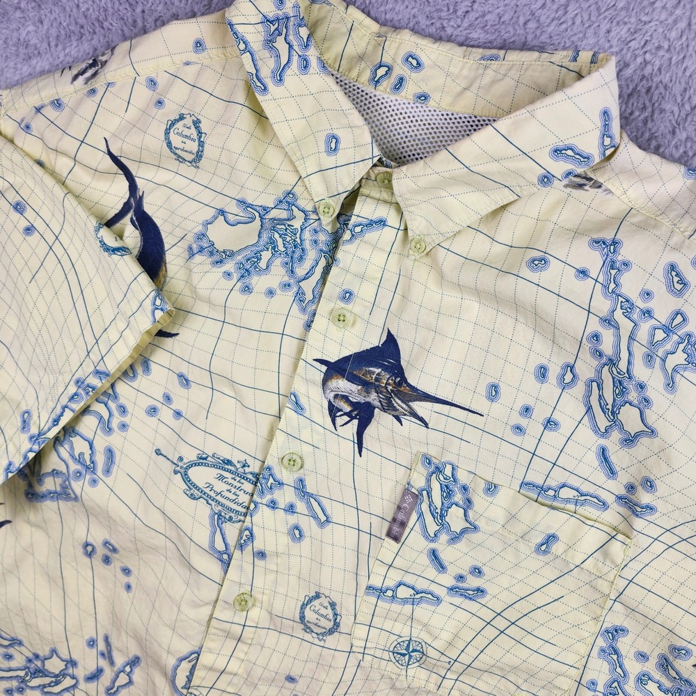 Columbia PFG Fishing Shirt Mens 2XL Yellow Short Sleeve Vented Outdoor Camp